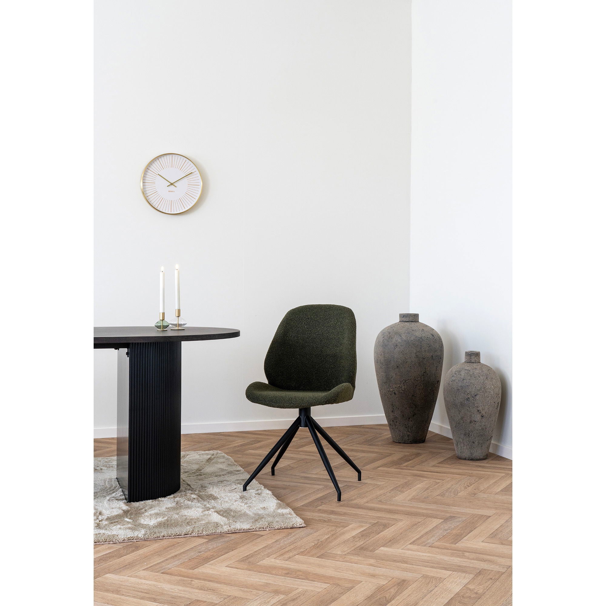 Monte Carlo Dining Chair - Dining Chair with swivel, bouclé, green, black legs, HN1241