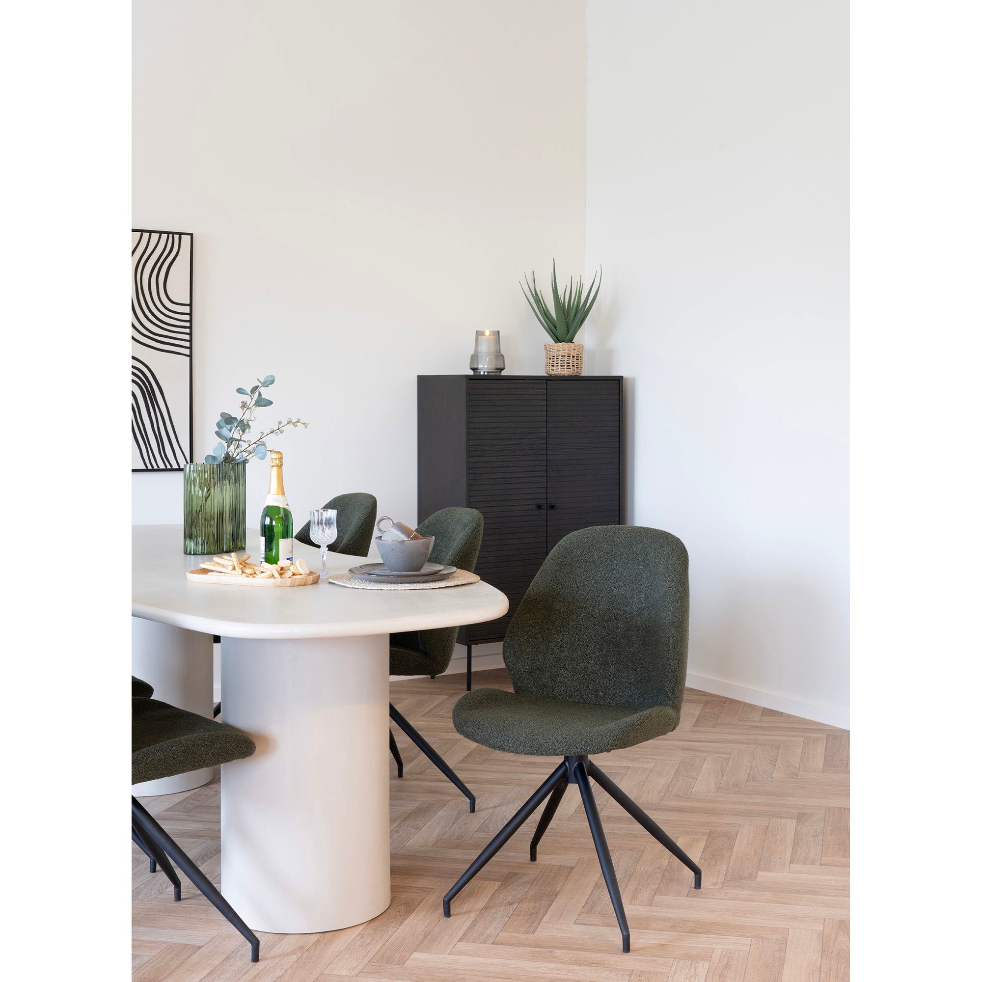 Monte Carlo Dining Chair - Dining Chair with swivel, bouclé, green, black legs, HN1241