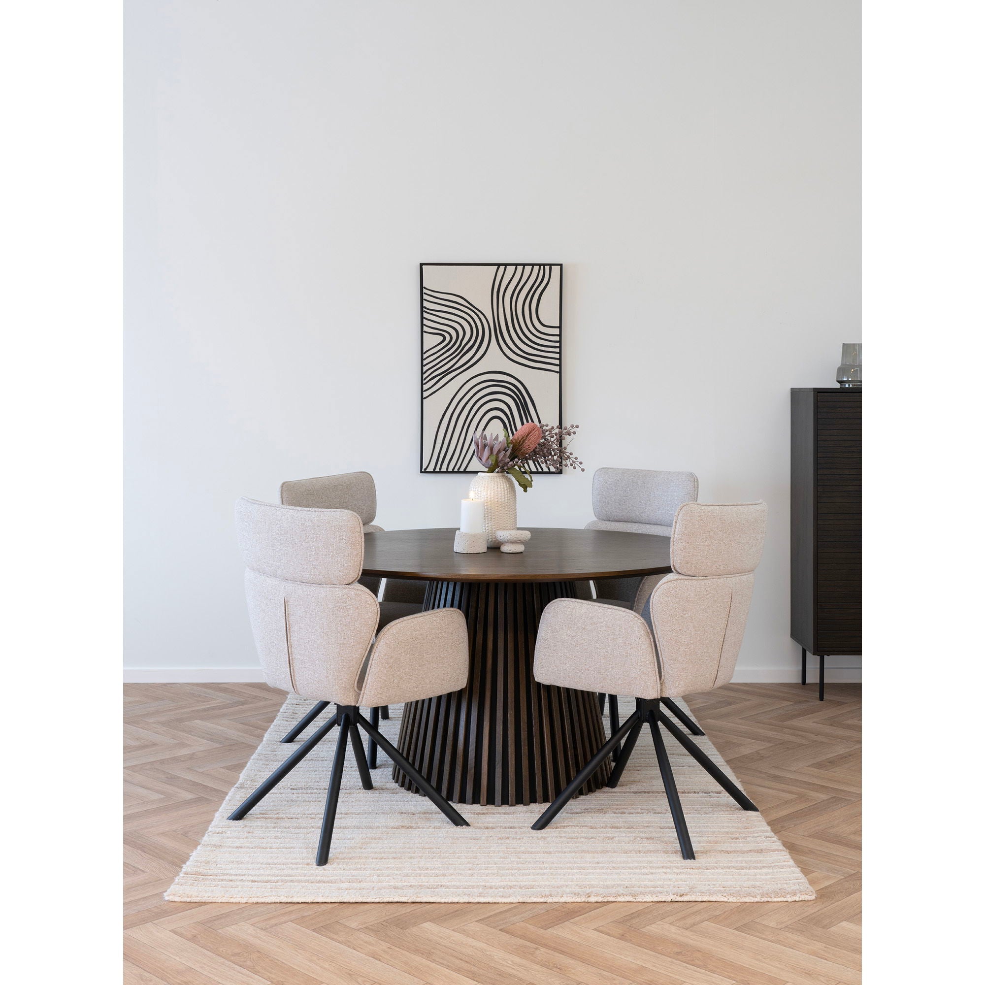 Cordoba Dining Chair - Dining Chair with swivel, sand, black legs, HN1279