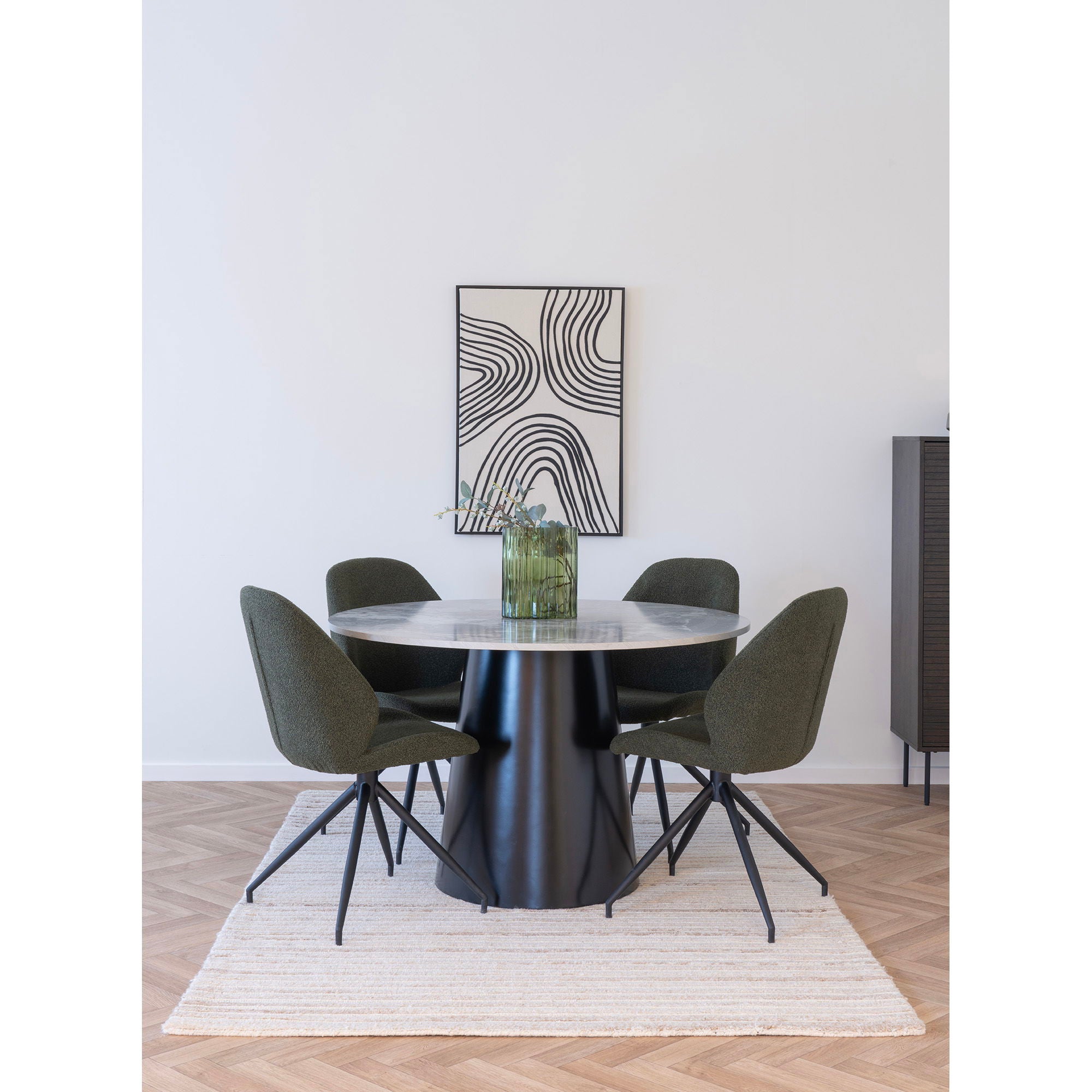 Brito Dining Table - Dining table, marble look, grey, black ø120x75 cm