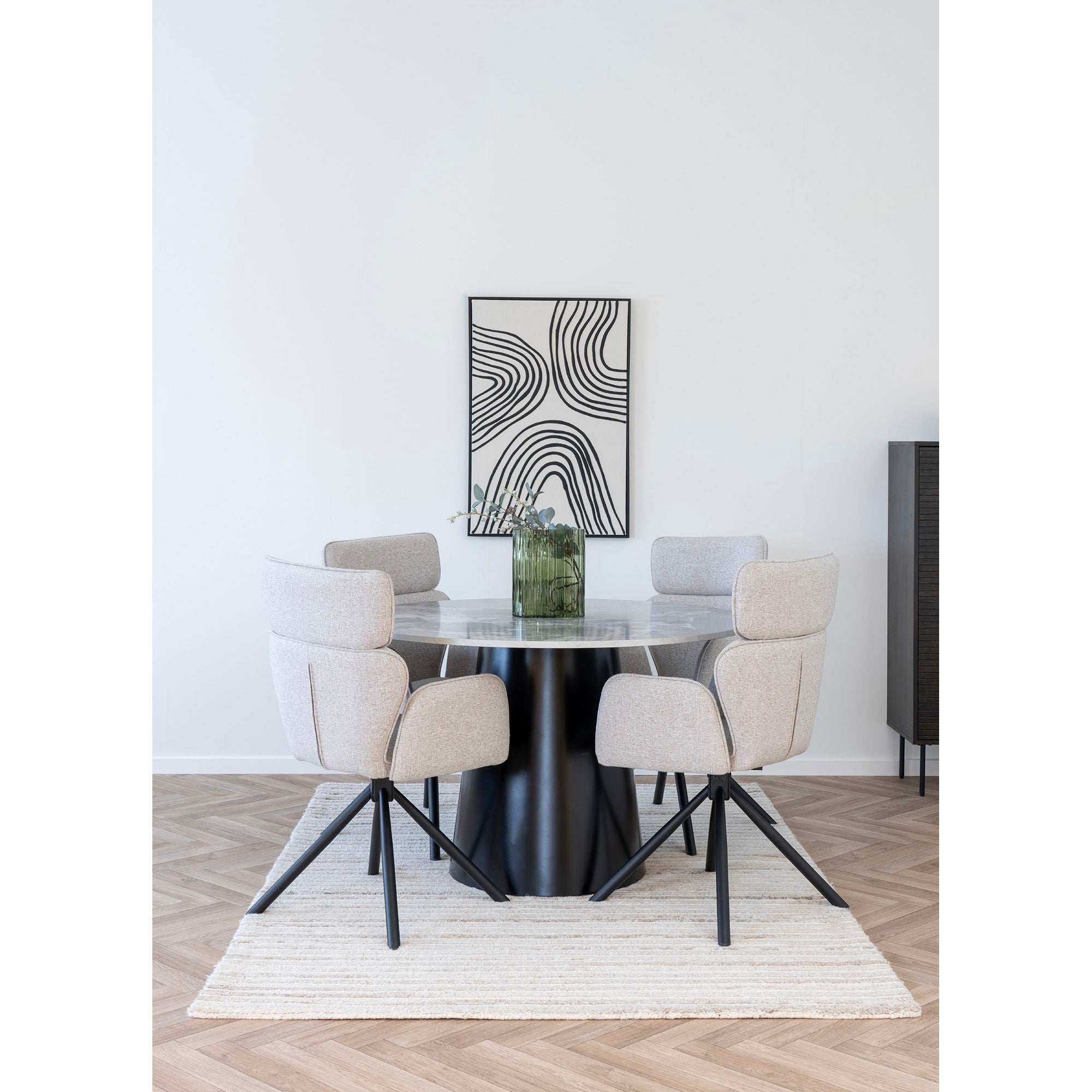Brito Dining Table - Dining table, marble look, grey, black ø120x75 cm
