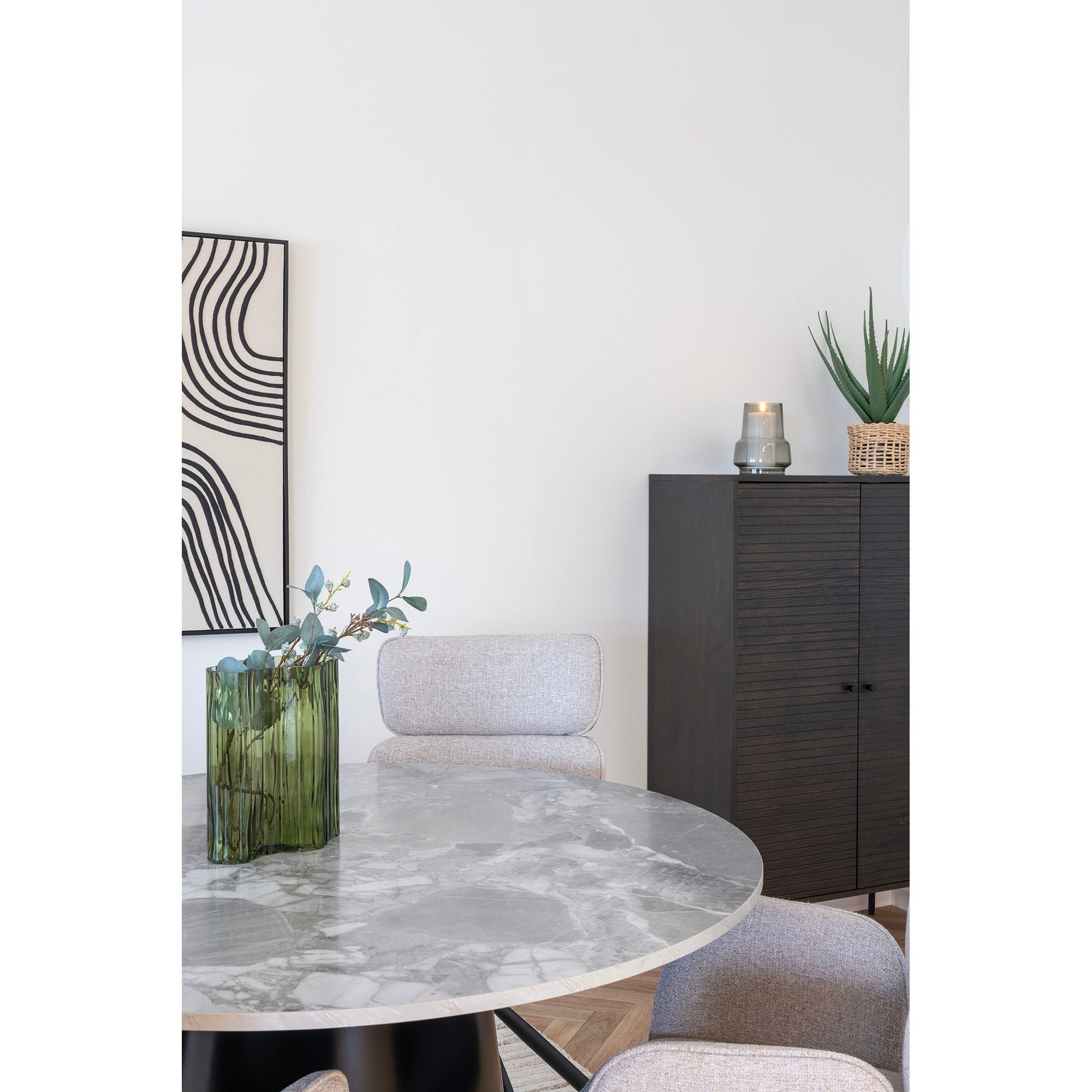 Brito Dining Table - Dining table, marble look, grey, black ø120x75 cm