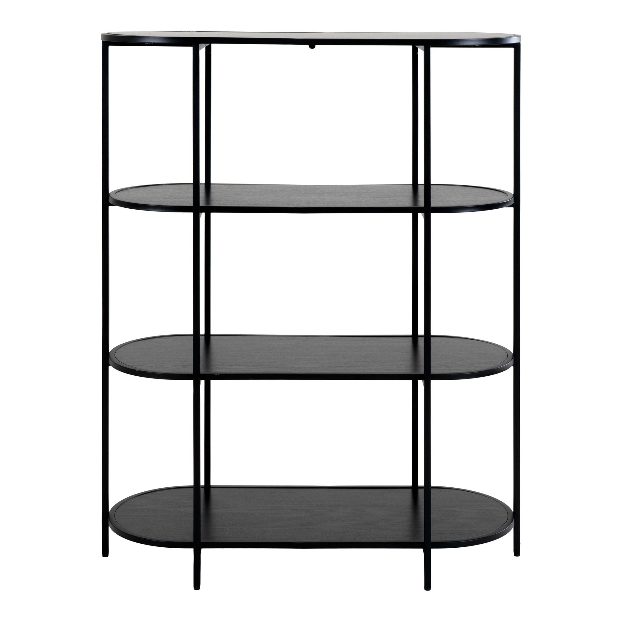 Vita shelf - Oval shelf, 4 shelves, black, black frame 85x36x111 cm