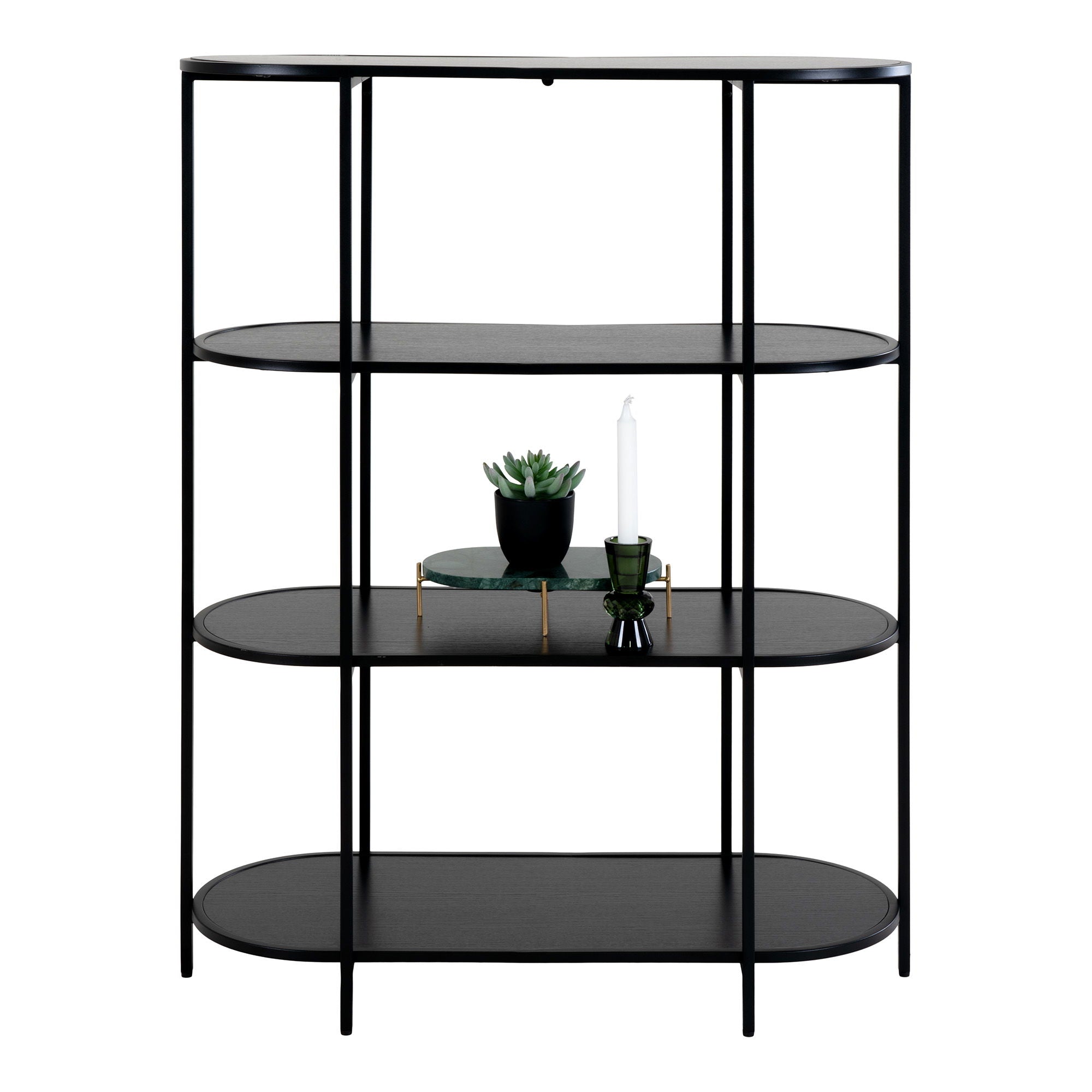 Vita shelf - Oval shelf, 4 shelves, black, black frame 85x36x111 cm