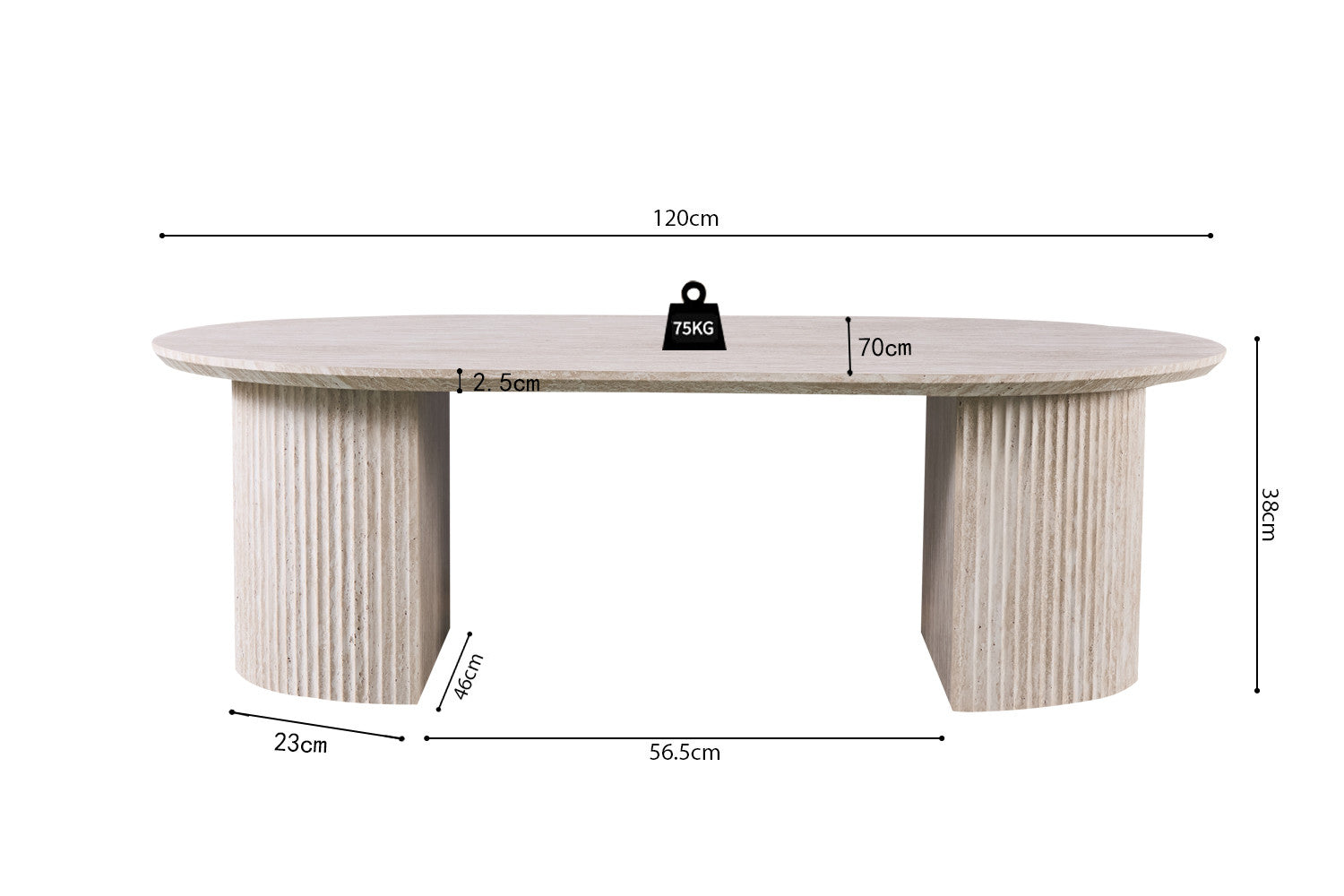 Salontafel 'Lagos' 120 cm Ovaal Decor Travertin Beige