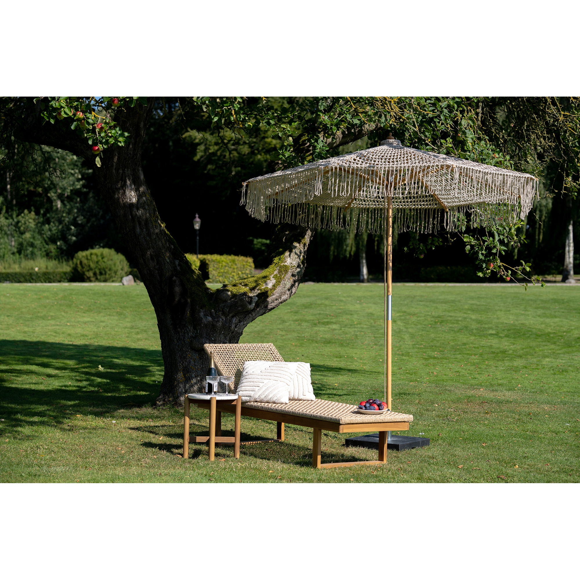 Martos Knitted Parasol - Parasol, cotton, wooden pole, beigeø250 cm