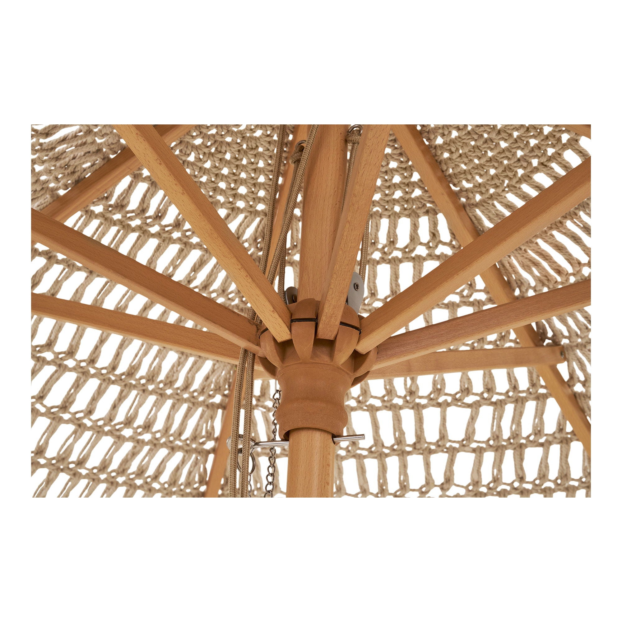 Martos Knitted Parasol - Parasol, cotton, wooden pole, beige<br>ø250 cm