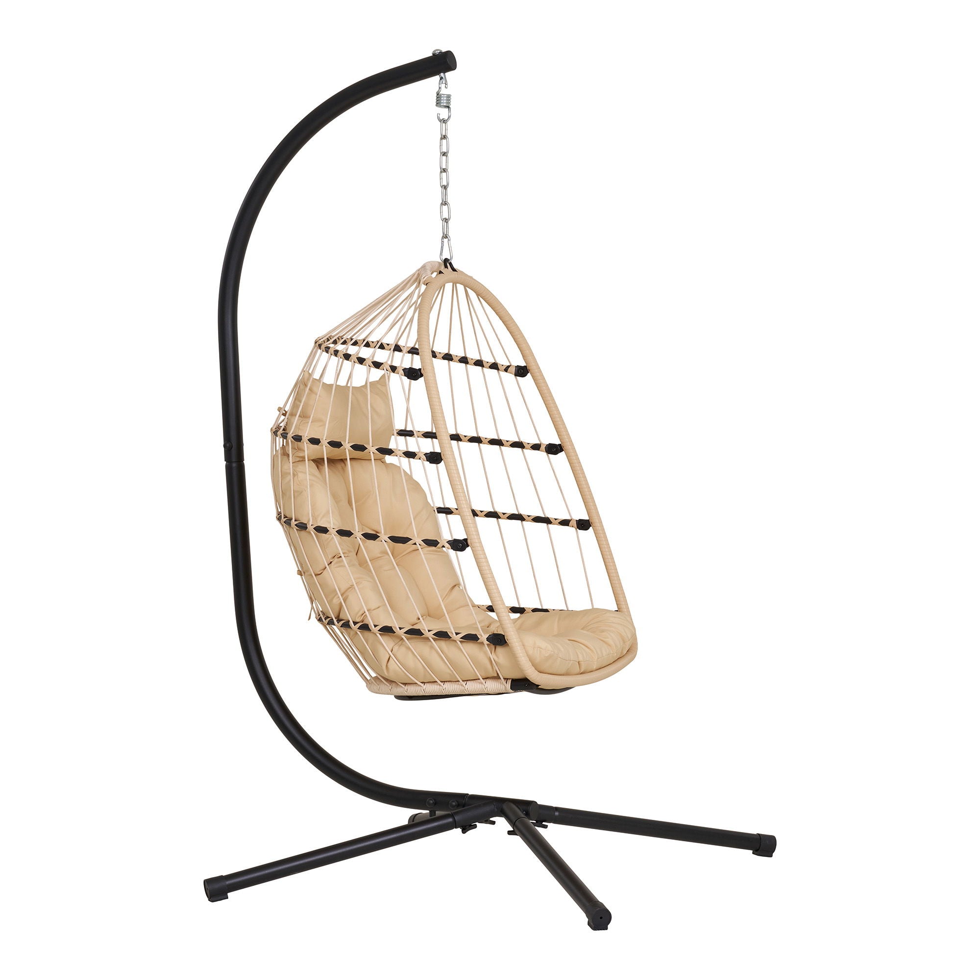Patras Hanging Chair - Hanging chair, steel stand, foldable seat, incl.cushions, natural/black<br>195x117x107 cm
