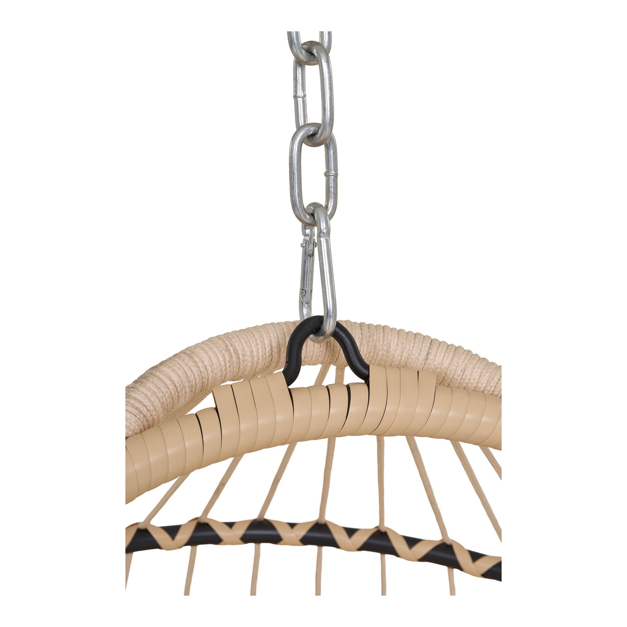 Patras Hanging Chair - Hanging chair, steel stand, foldable seat, incl.cushions, natural/black<br>195x117x107 cm
