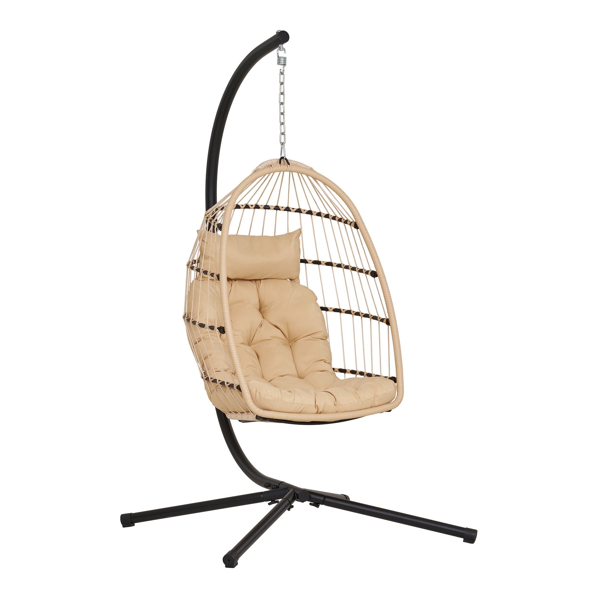 Patras Hanging Chair - Hanging chair, steel stand, foldable seat, incl.cushions, natural/black<br>195x117x107 cm