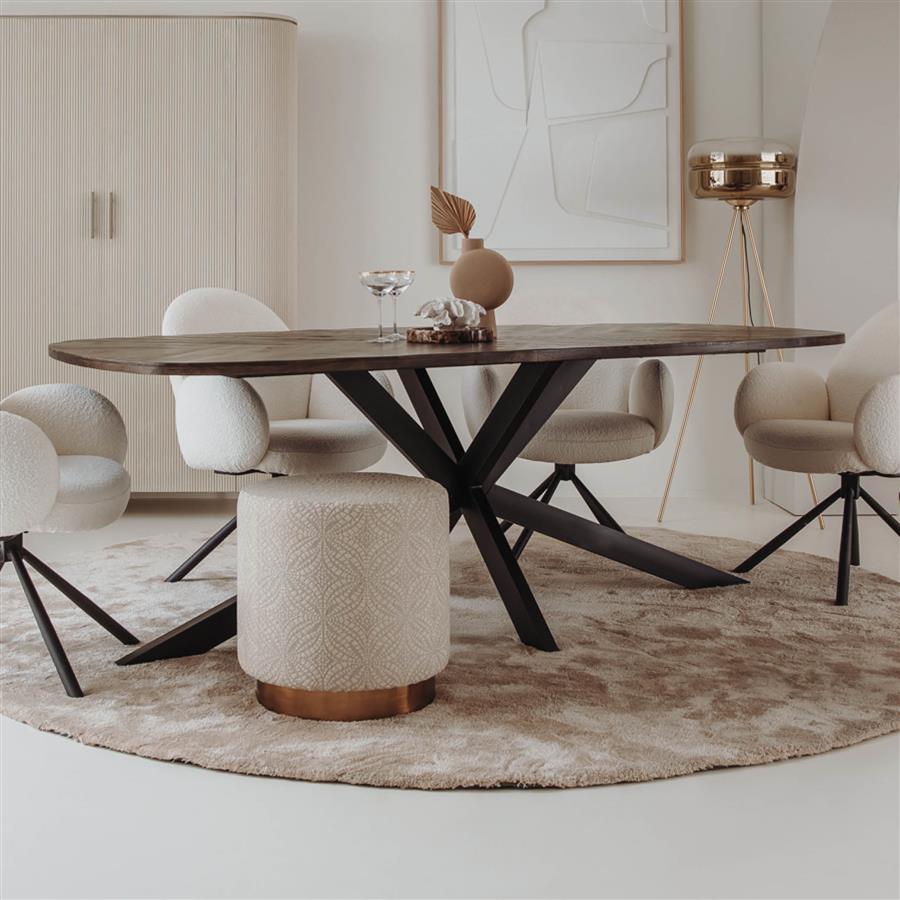 Tower Living Eettafel Silvi – Olijfbruin Deens Ovaal Mangohout – Zwart Metaal – Verkrijgbaar in 180 t/m 240 cm