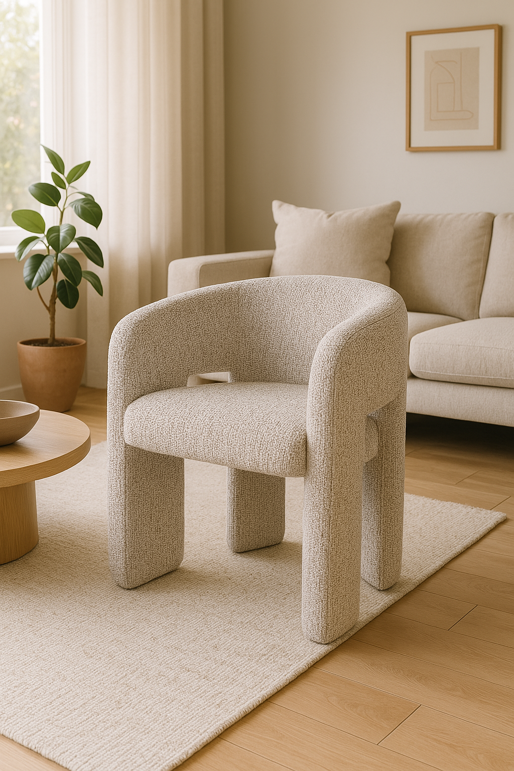 House Nordic Monroe Eetkamerstoel – Bouclé Look – Natuurlijk Beige – Zithoogte 45 cm