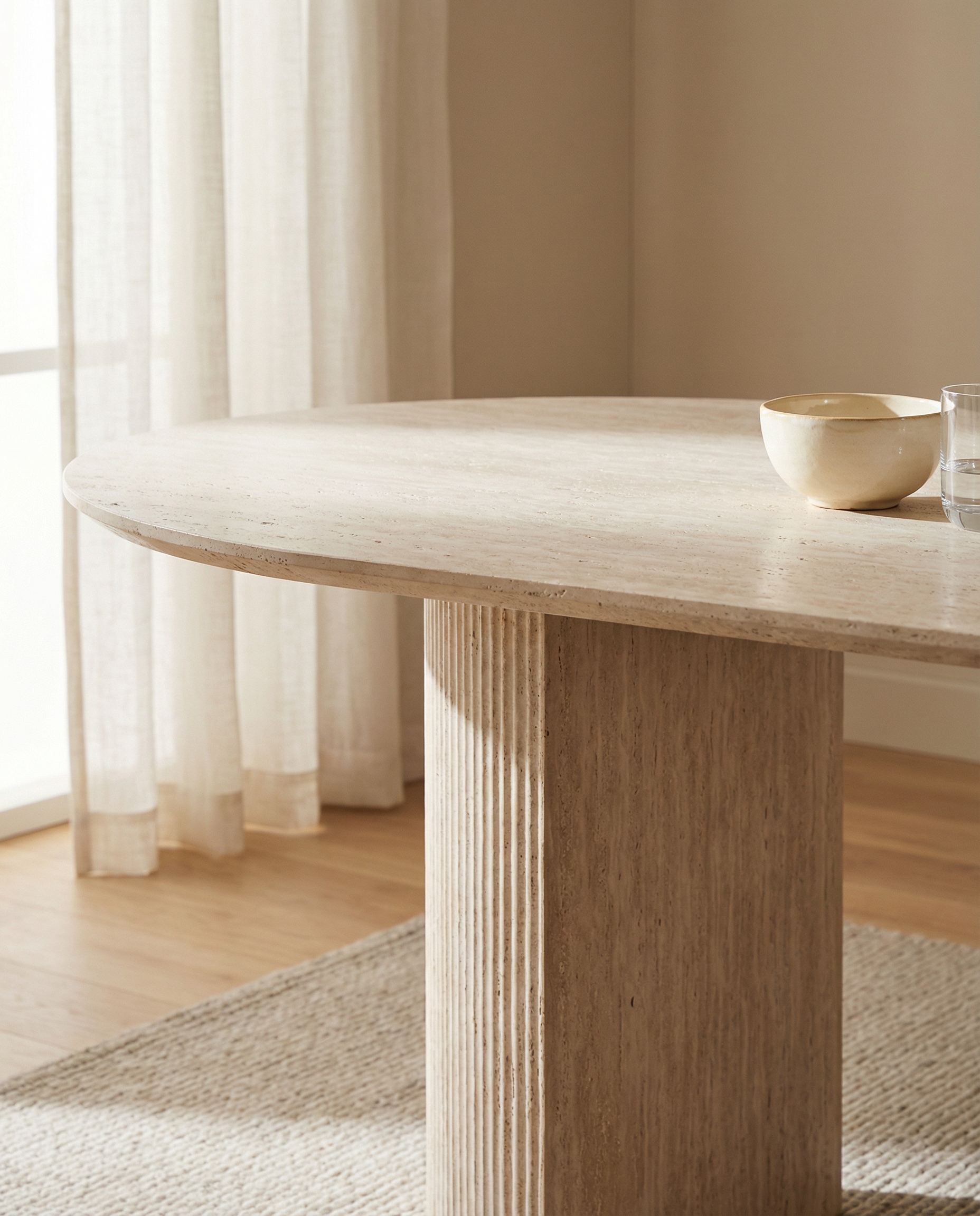 Japandi Ovale Eettafel Travertin Beige