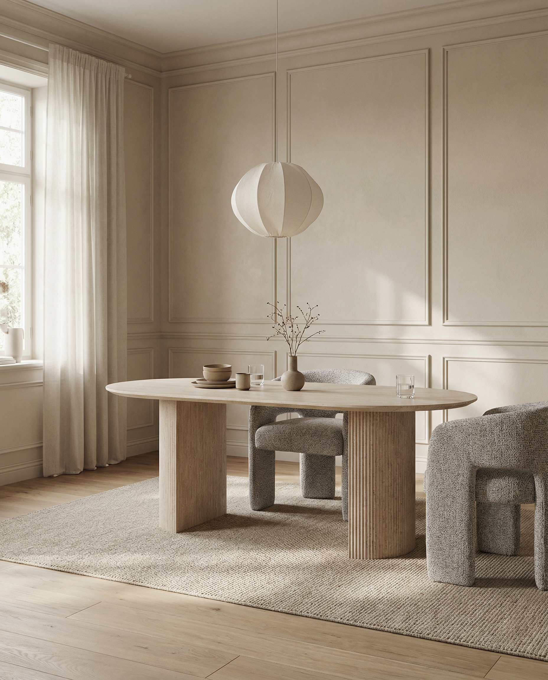 Japandi Ovale Eettafel Travertin Beige