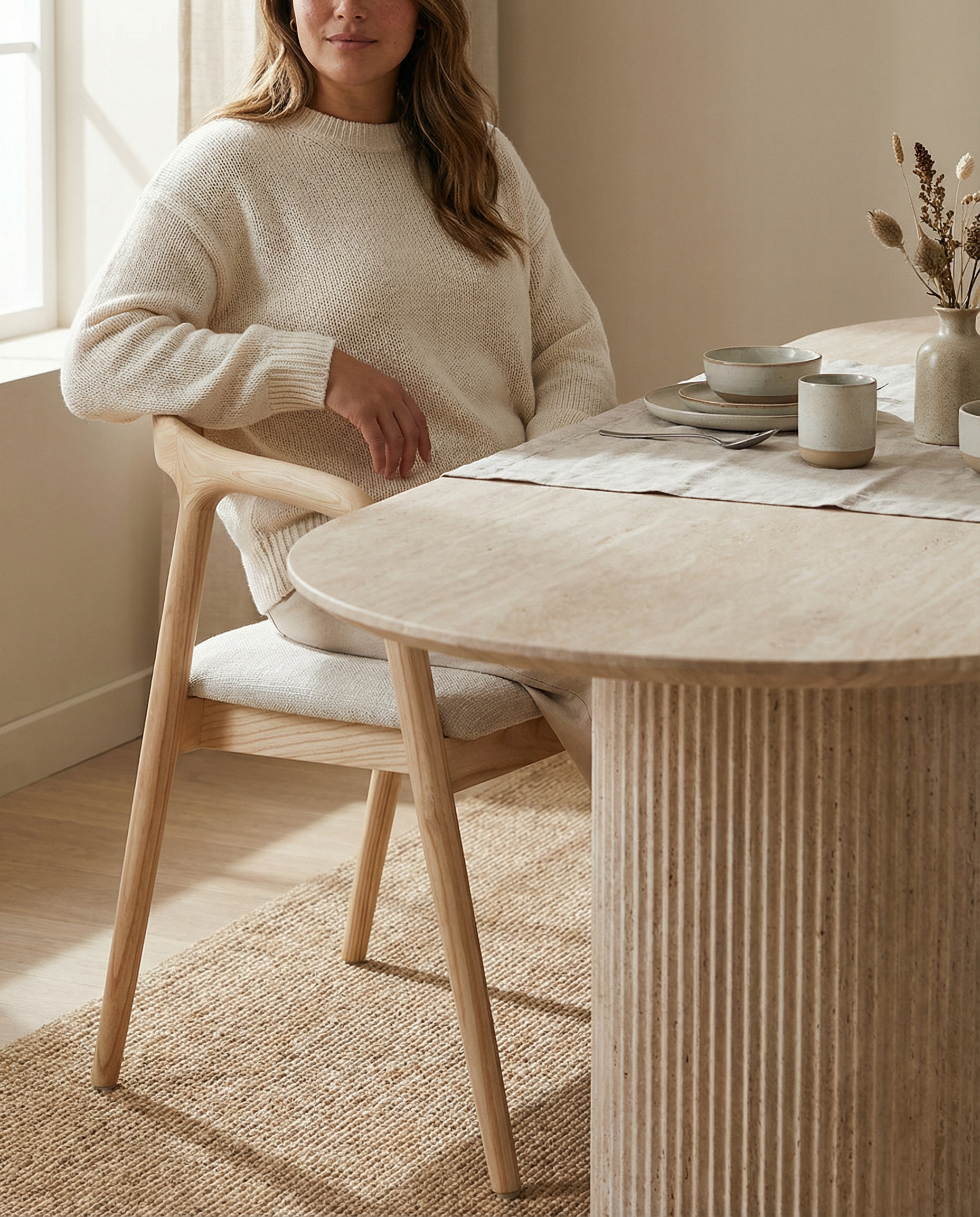 Japandi Essenhouten Stoel Licht Beige