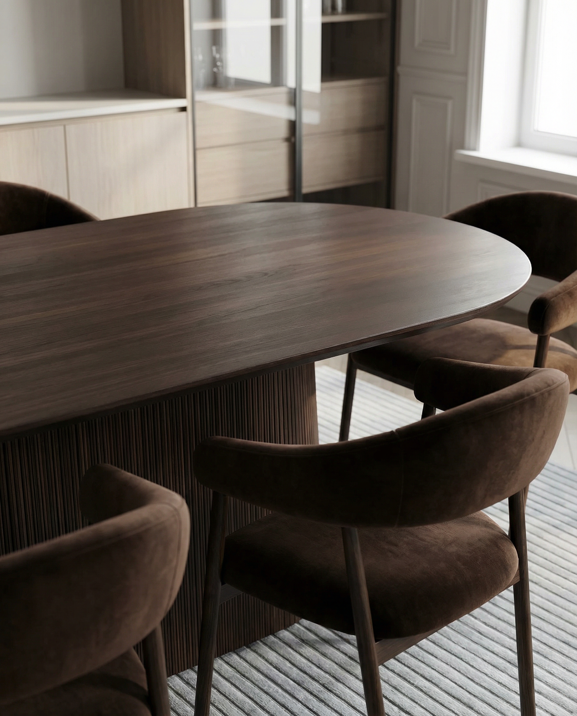 Japandi Ovale Eettafel Donker Mangohout