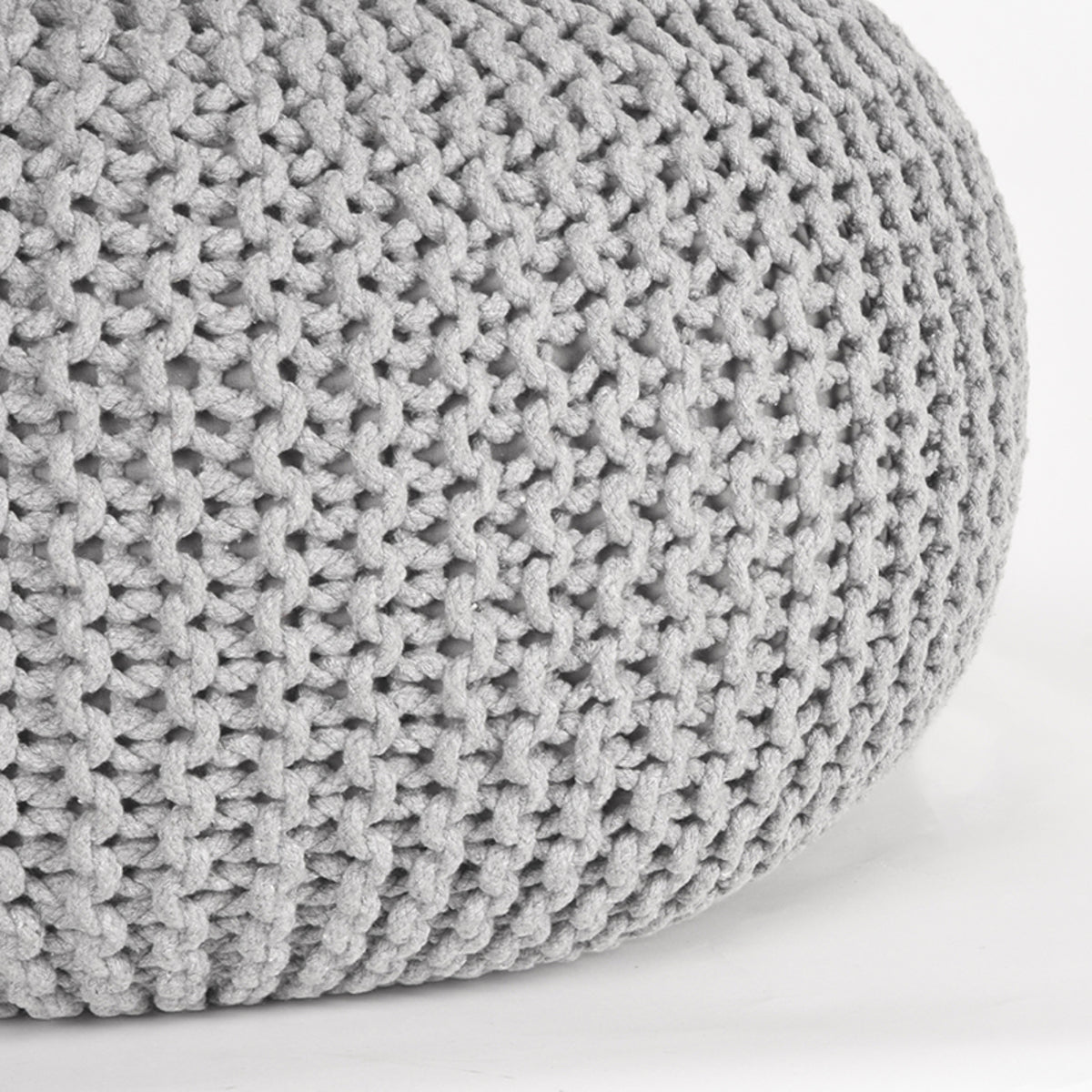 LABEL51 Poef Knitted - Lichtgrijs - Katoen - L