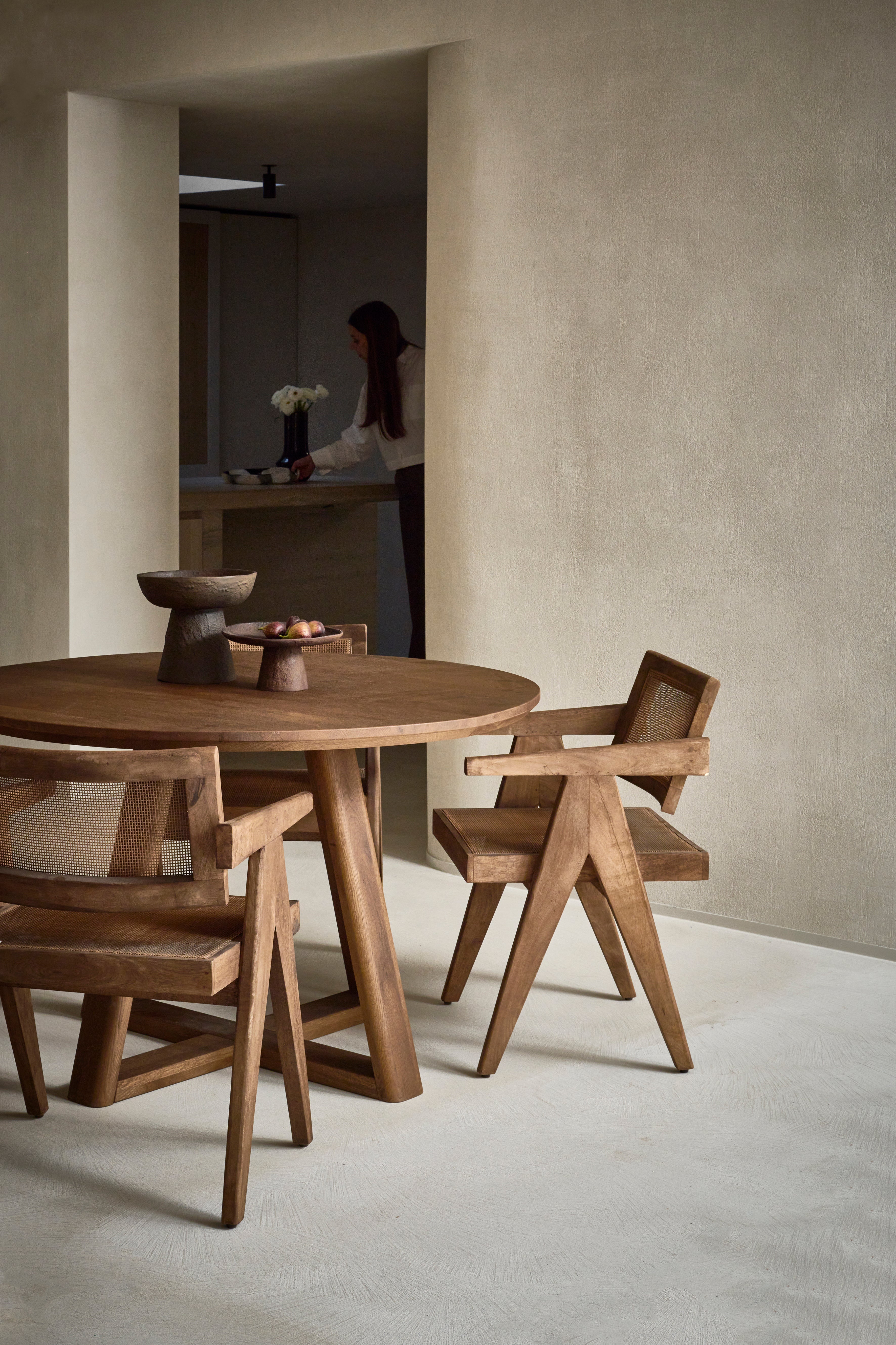 ROSALIA Eetkamerstoel – Mango Hout – Handgevlochten Rotan – Bruin