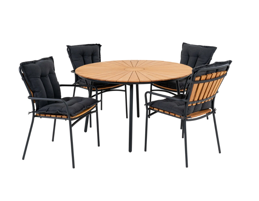 House Nordic, Cleveland Tuinset, Teakhout & Zwart Metaal, Naturel/Zwart