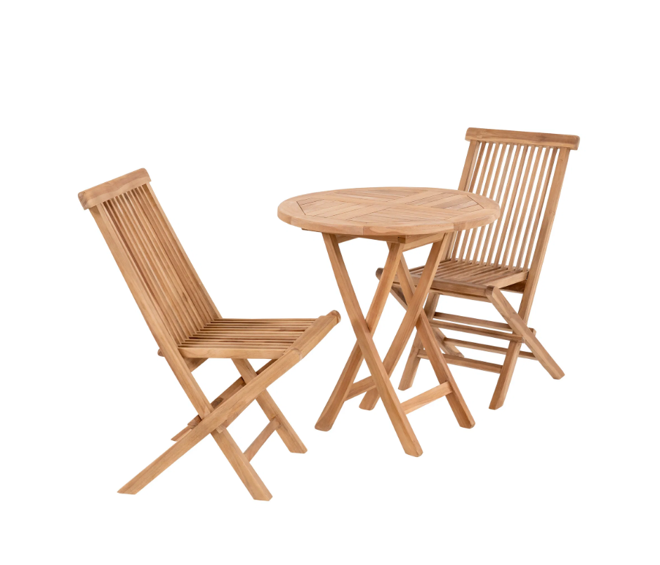 House Nordic Oviedo & Toledo Tuinset – 2 Teakhouten Stoelen + Bijzettafel – Natuurlijk Hout