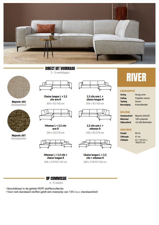 PEPP interiors Bank River met chaise longue links - Majestic 607