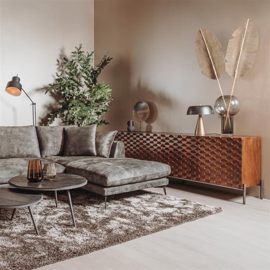 Tower Living Dressoir Paola – Massief Mangohout met Houtsnijwerk – Artistiek & Tijdloos Design