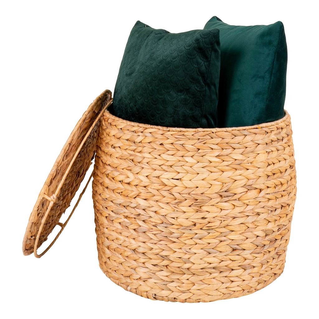 Delia Side table - Side table with storage in waterhyacinth, round, Ø43x34 cm