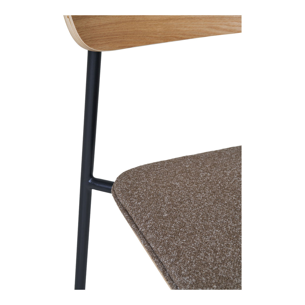 Eetkamerstoel, rugleuning van essenhout, bruine zitting met zwarte poten, HN1269 (set van 2)