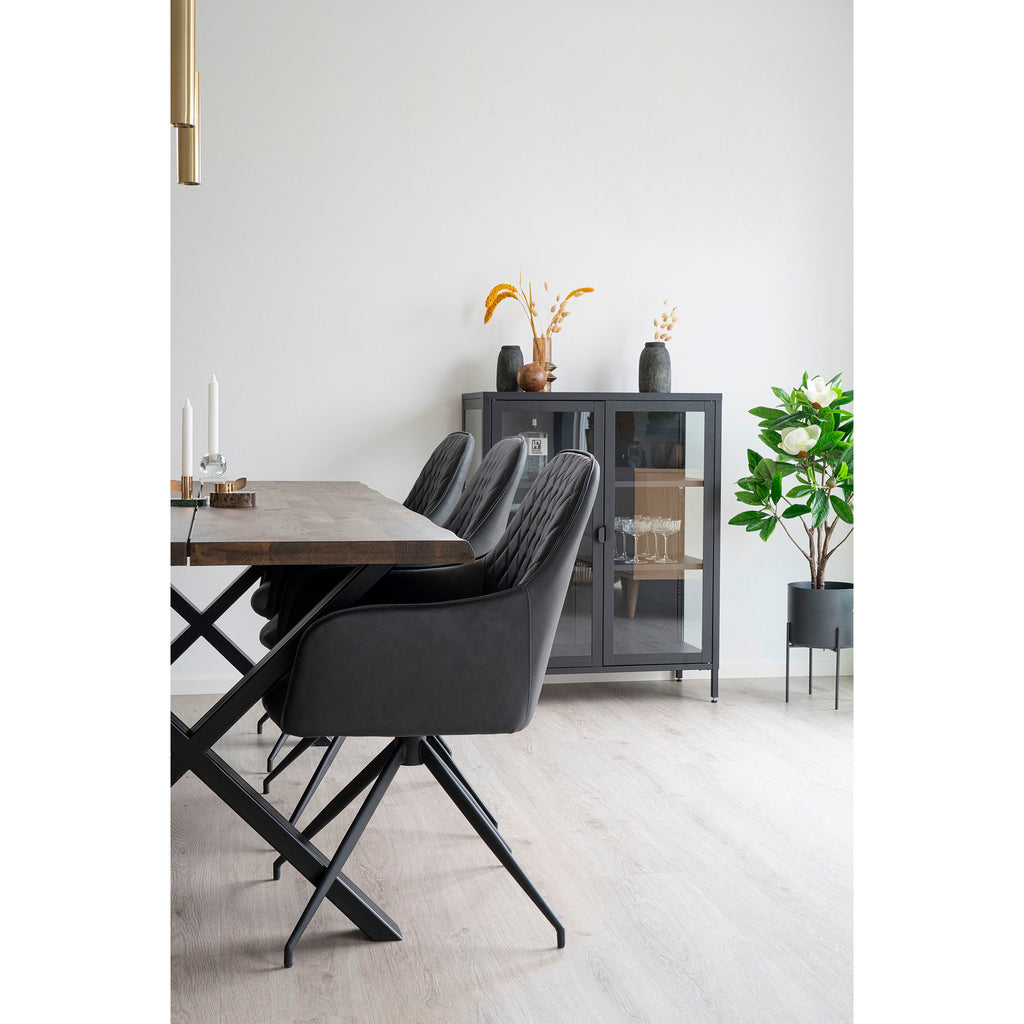 Harbo Dining Chair with Swivel - Chair with swivel in dark grey PU with black legs HN1221