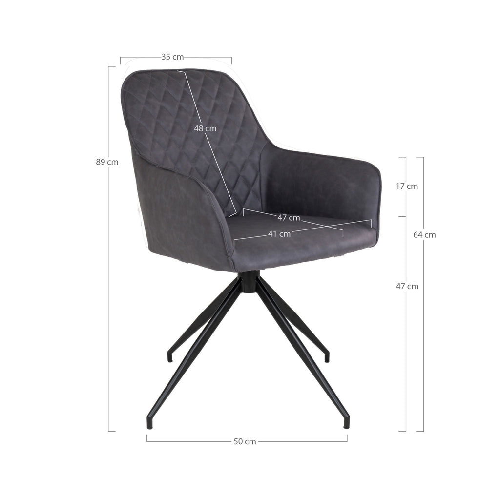 Harbo Dining Chair with Swivel - Chair with swivel in dark grey PU with black legs HN1221