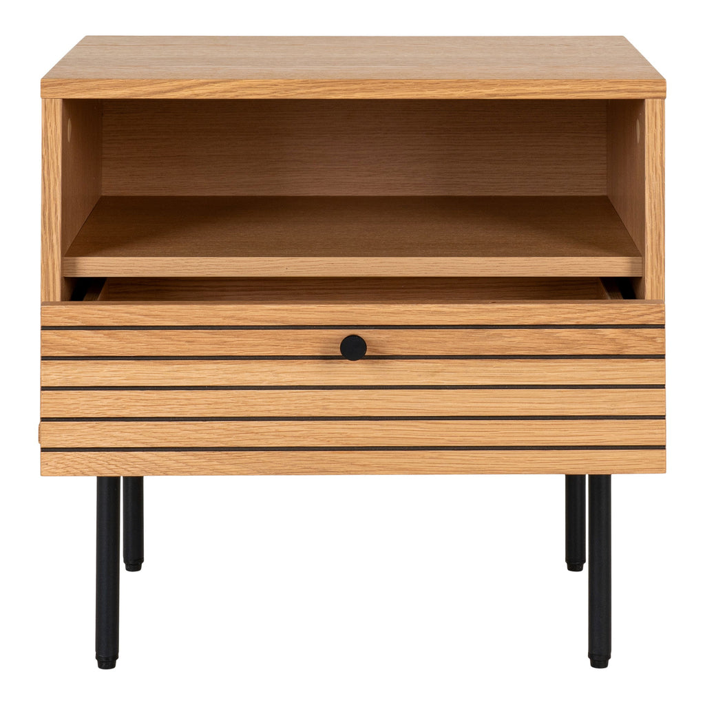 Kyoto Side Table - Side table, oak veneer, black metal legs, 1 drawer 50x40x50 cm