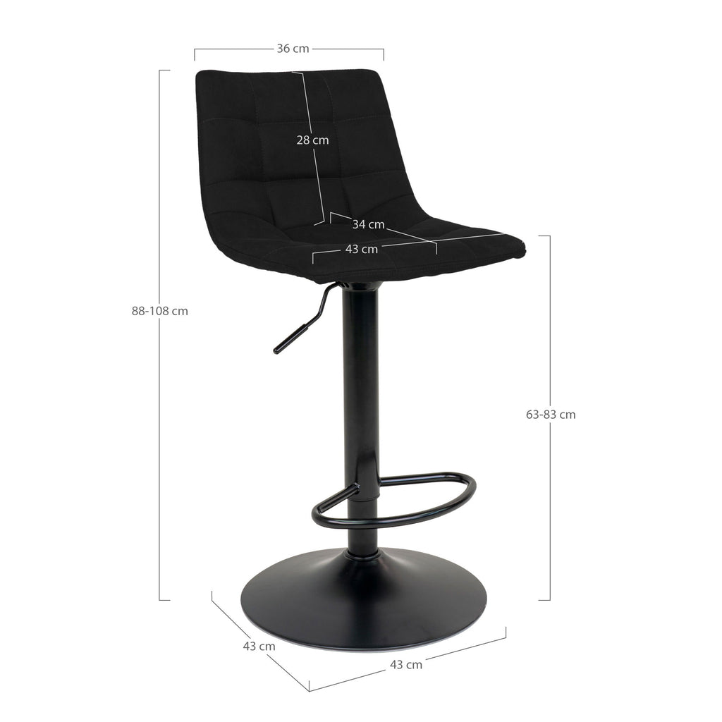 Middelfart Bar Chair - Bar chair in black velvet with black legs (set of 2)