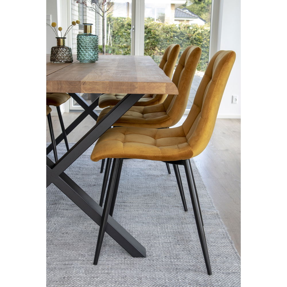 Middelfart Dining Chair - Chair in mustard yellow velvet with black legs (set of 2)