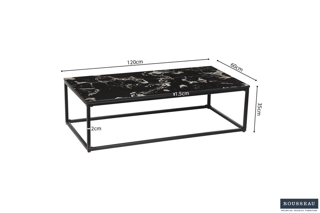 Rousseau Livorno Salontafel – Composiet Marmer & Metaal – Zwart – L120 x B60 x H35 cm