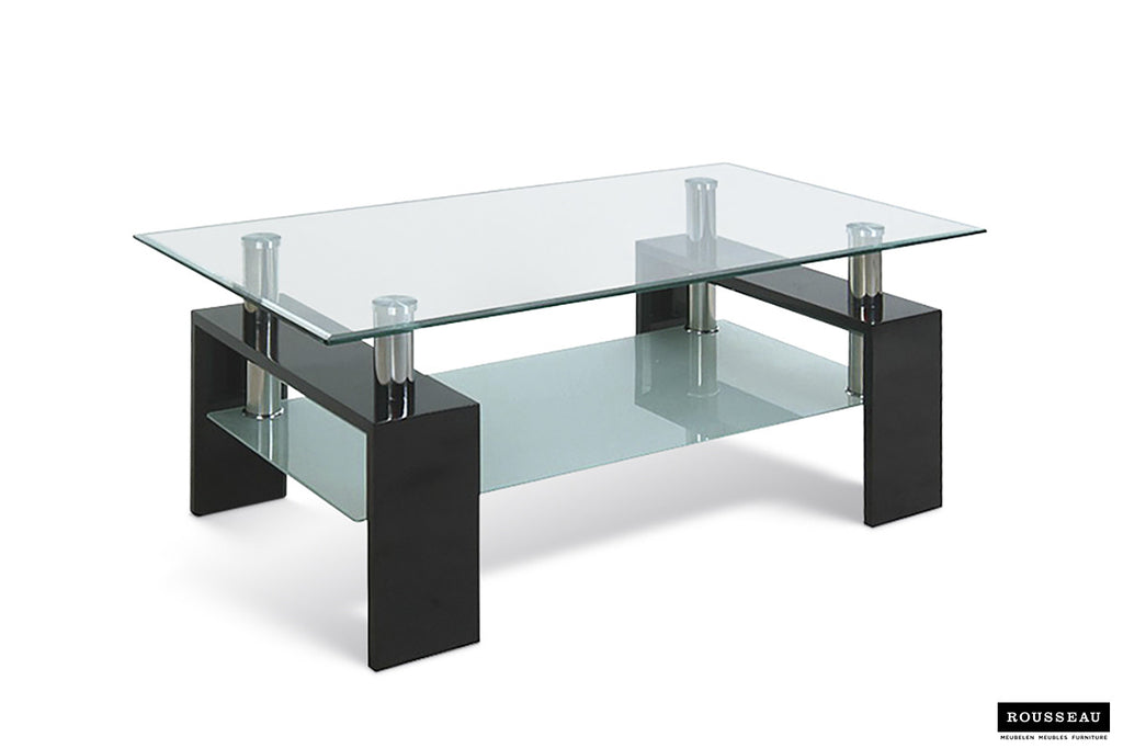 Rousseau Alana Salontafel – MDF, Spaanplaat & Gehard Glas – Hoogglans Zwart – L100 x B60 x H45 cm