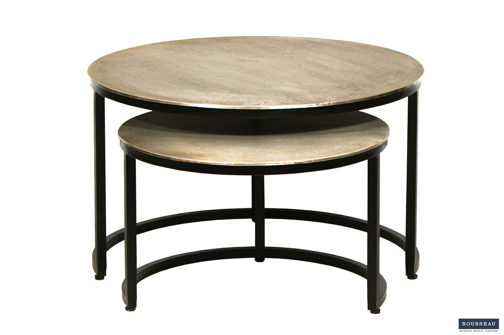Rousseau Amira Salontafel – 2-delig Metaal – Verouderd Zilver – Ø70/55 x H40/35 cm
