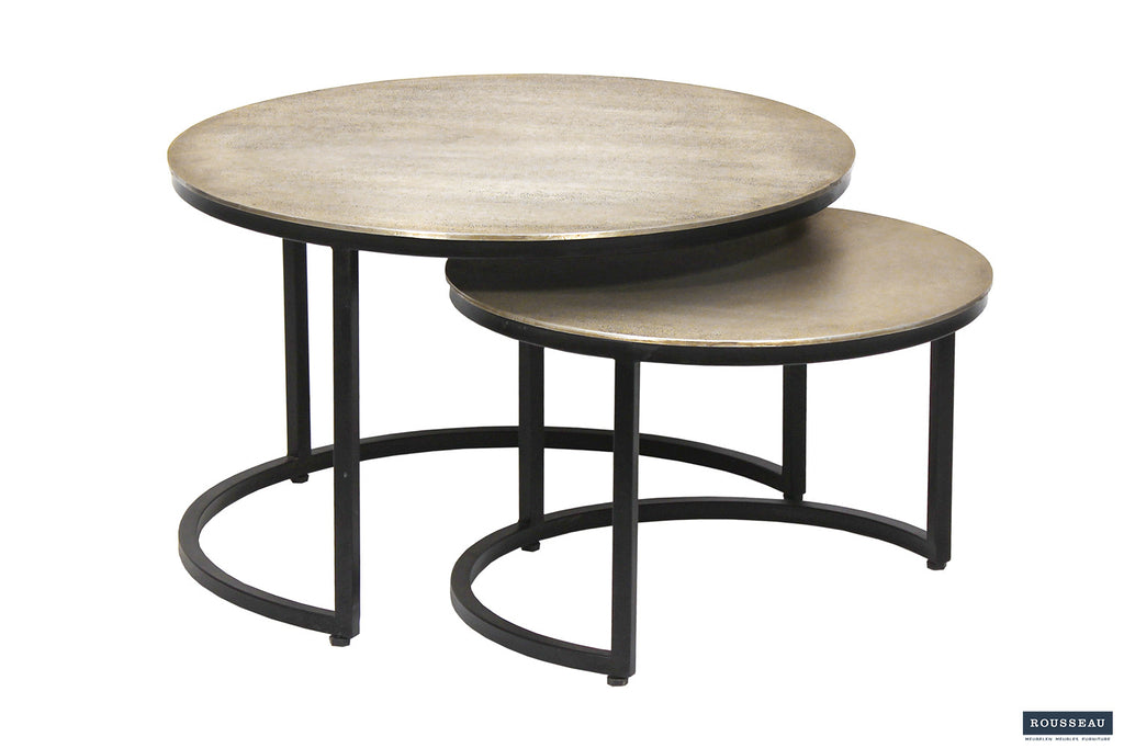 Rousseau Amira Salontafel – 2-delig Metaal – Verouderd Zilver – Ø70/55 x H40/35 cm