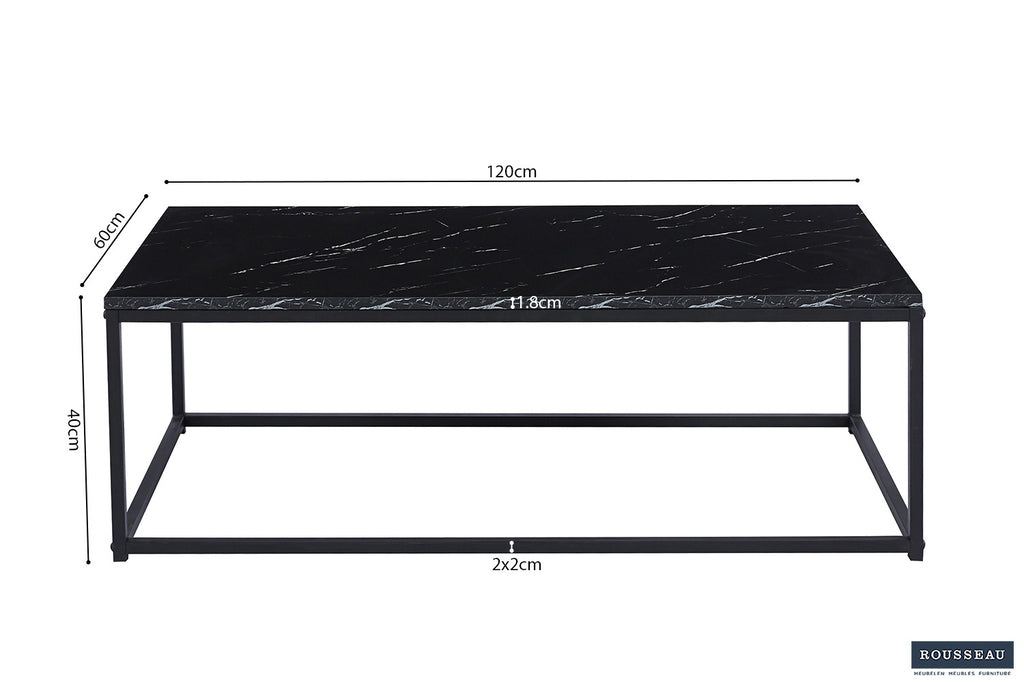 Rousseau Dallas Salontafel – MDF – Zwart Marmerlook – L120 x B60 x H40 cm