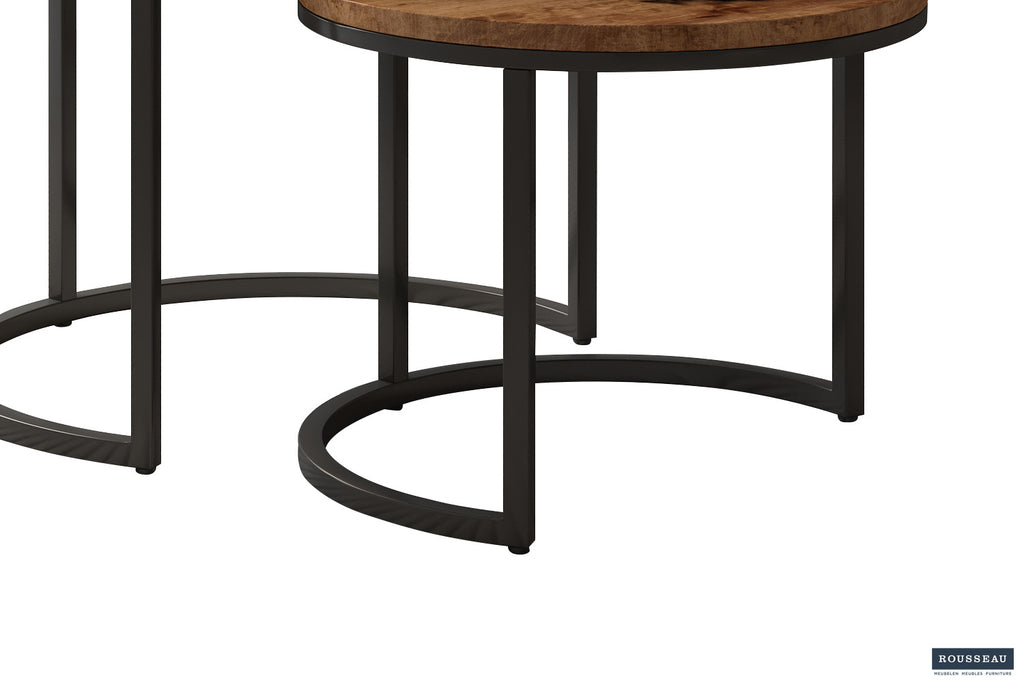 Rousseau Goja Salontafel – 2-delig Mango Hout – Zwart – Ø60/50 x H45/38 cm