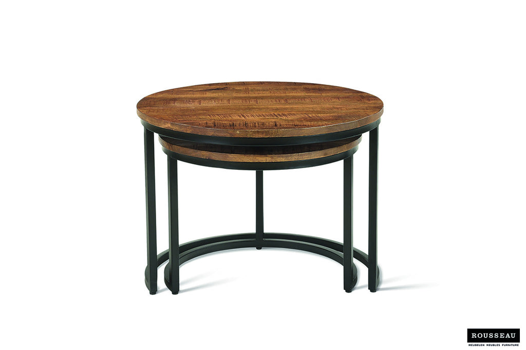 Rousseau Goja Salontafel – 2-delig Mango Hout – Zwart – Ø60/50 x H45/38 cm