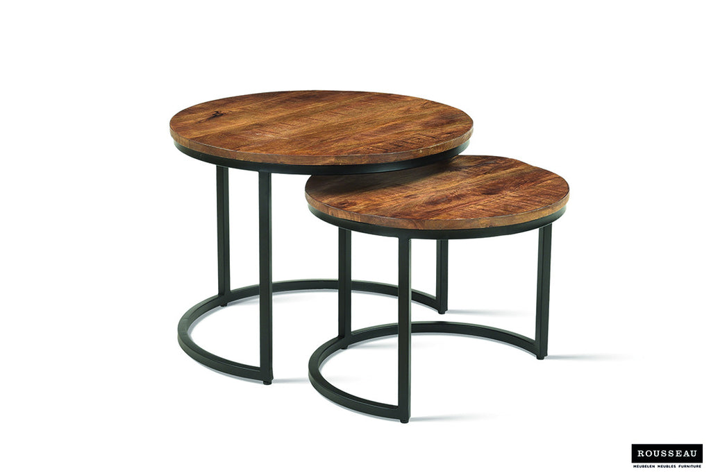 Rousseau Goja Salontafel – 2-delig Mango Hout – Zwart – Ø60/50 x H45/38 cm