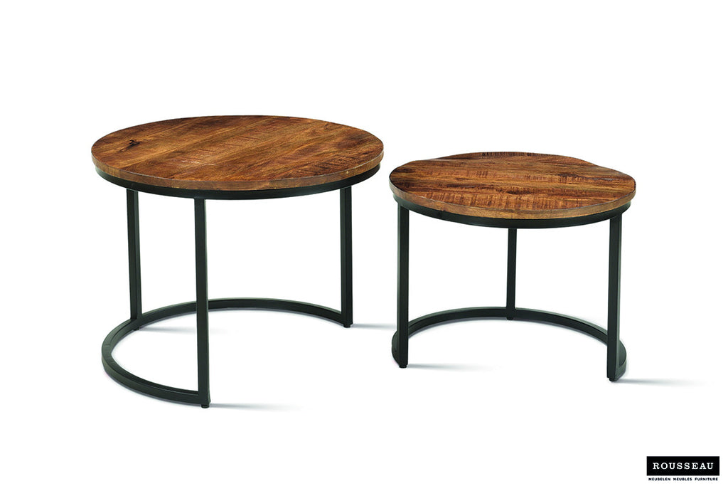 Rousseau Goja Salontafel – 2-delig Mango Hout – Zwart – Ø60/50 x H45/38 cm