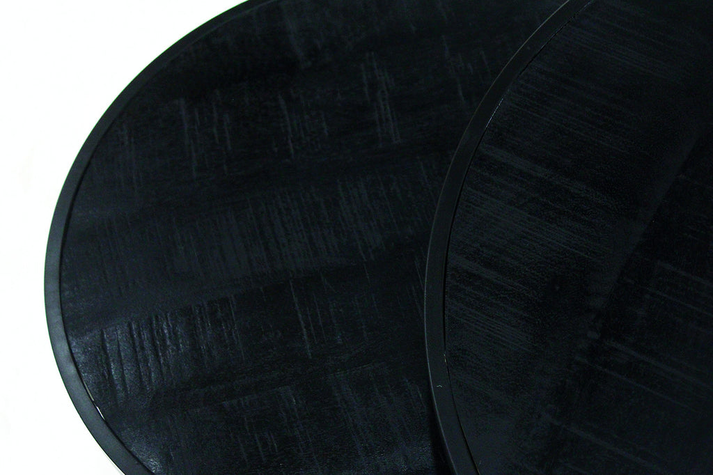 Rousseau Lars Salontafel – 2-delig Mango Hout & Metaal – Zwart – Ø65 x H43 cm