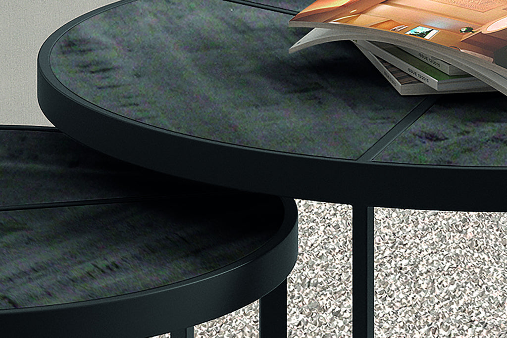 Rousseau Laveu Salontafel – 2-delig Mango Hout – Zwart – Ø70/50 x H40/35 cm