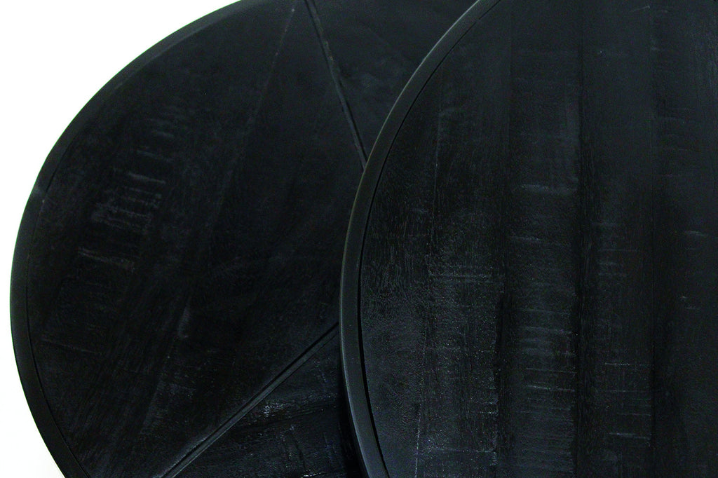 Rousseau Laveu Salontafel – 2-delig Mango Hout – Zwart – Ø70/50 x H40/35 cm