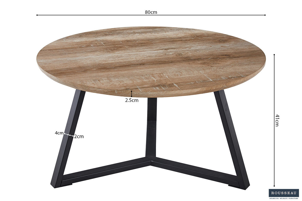 Rousseau Paso 1 Salontafel – MDF – Decor Oude Eik – Ø80 x H41 cm