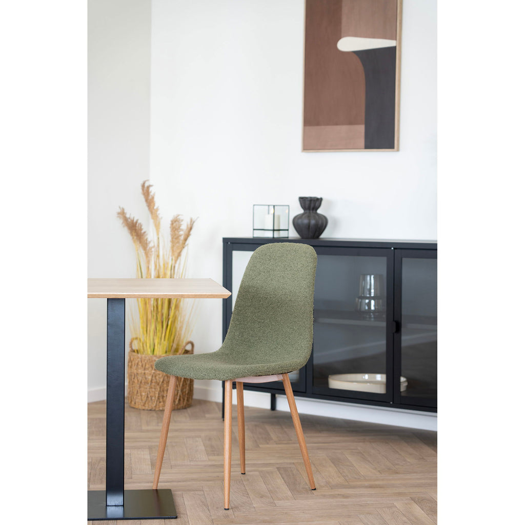 Eetkamerstoel, bouclé, donkergroen met houtachtige poten, HN1236 (set van 2)
