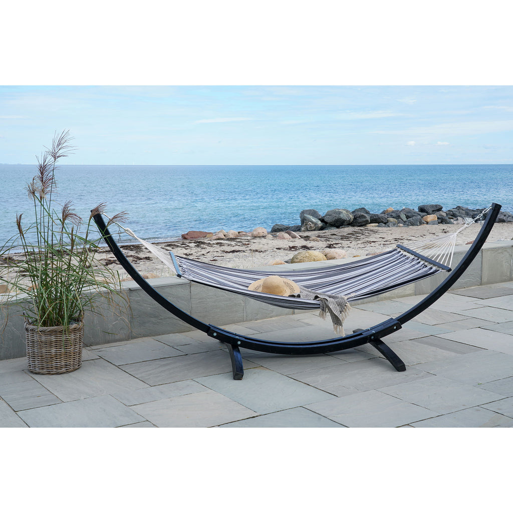 Tripoli Hammock  - Hammock on wooden stand, larch, polyester/cotton, black/grey/white