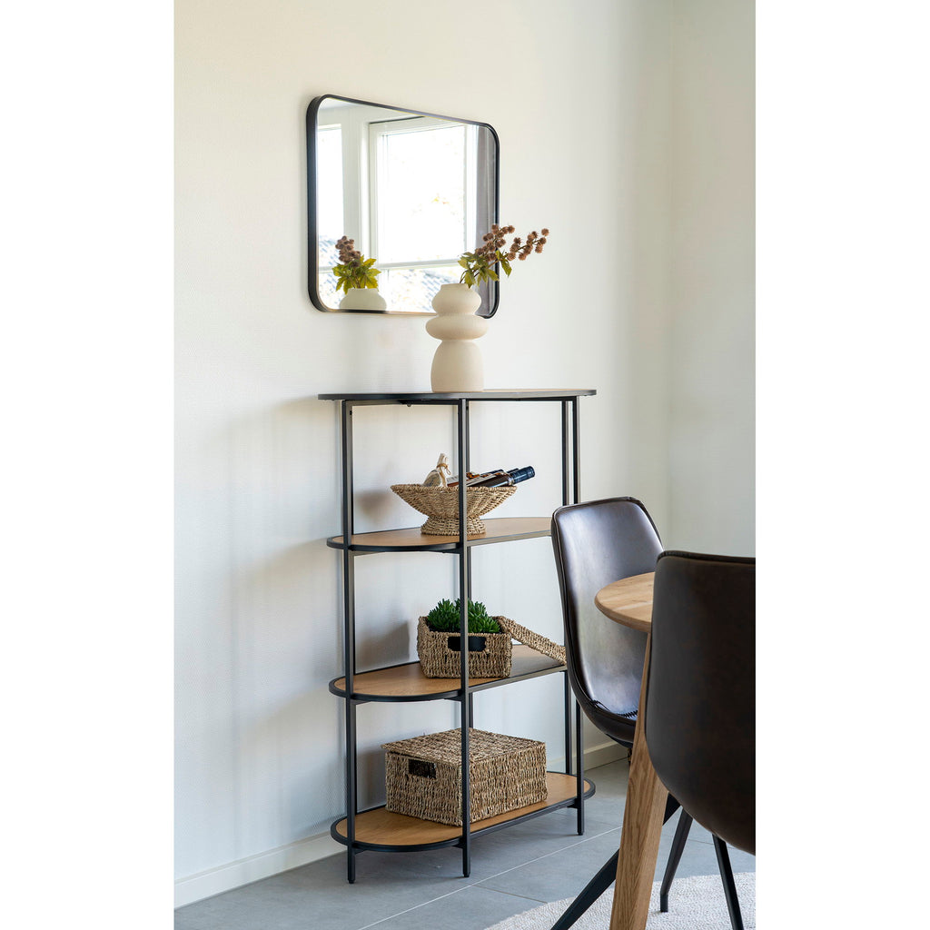 Vita Shelf - Oval shelf with black frame and 4 oaklook shelves