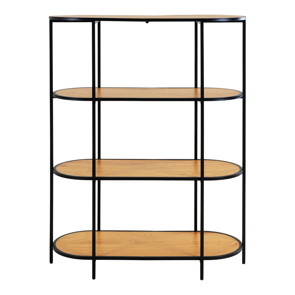 Vita Shelf - Oval shelf with black frame and 4 oaklook shelves